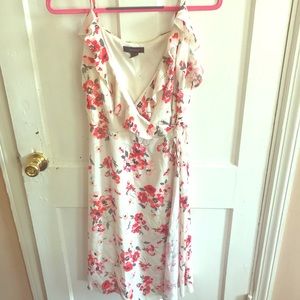 Floral white midi wrap dress
